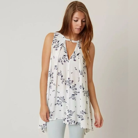 Free People Tree Swing Sleeveless Tunic Dress | White & Blue Floral | Women’s S - Picture 3 of 12